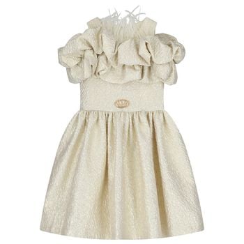Girls Gold Logo Ruffled Dress