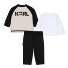 Younger Boys Black, Beige & White Logo Tracksuit Set, 1, hi-res