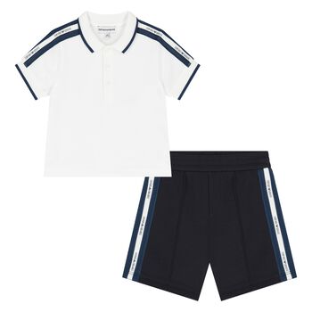Younger Boys Ivory & Navy Blue Shorts Set