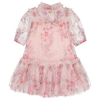 Girls Pink Floral Tulle Dress