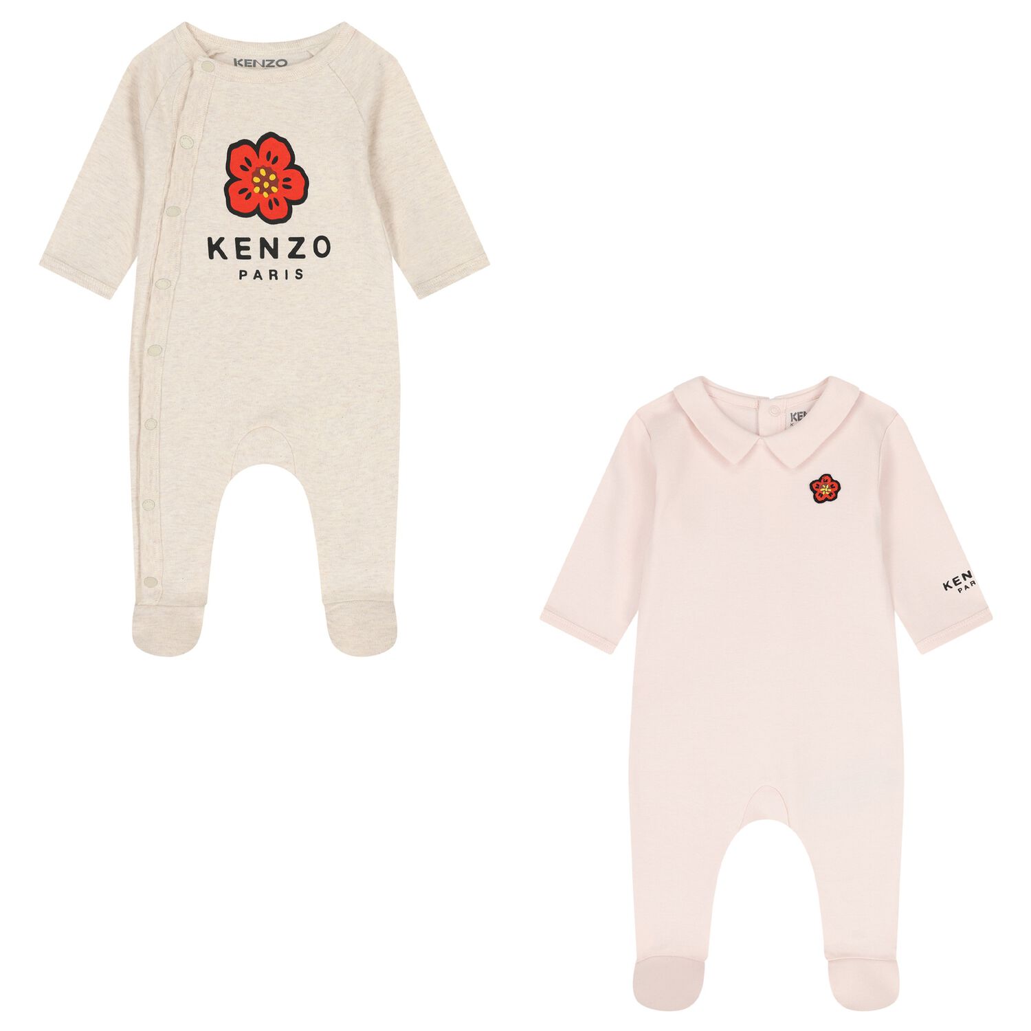 Baby Girls Beige & Pink Boke Flower Babygrows ( 2 Pack ) , 1, hi-res