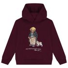 Boys Burgundy Polo Bear Logo Hooded Top, 1, hi-res