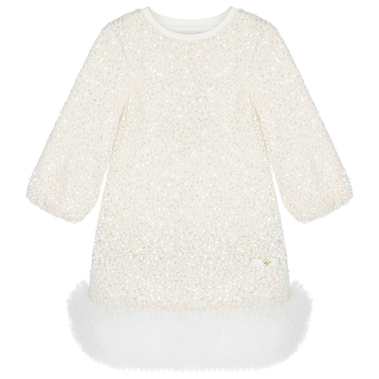 Girls Ivory Sequin Embellished Dress, 1, hi-res