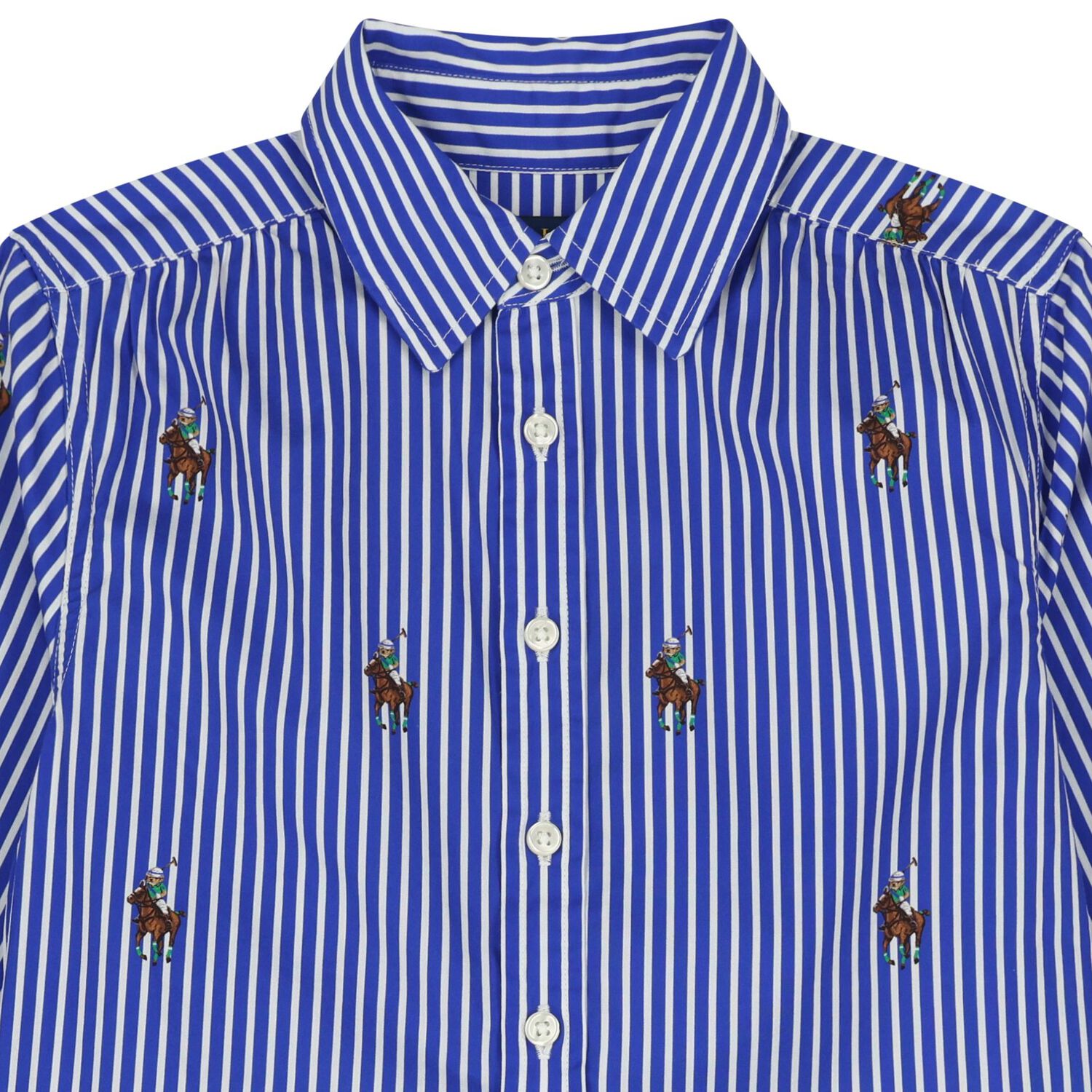 Girls Blue & White Polo Bear Striped Dress, 1, hi-res