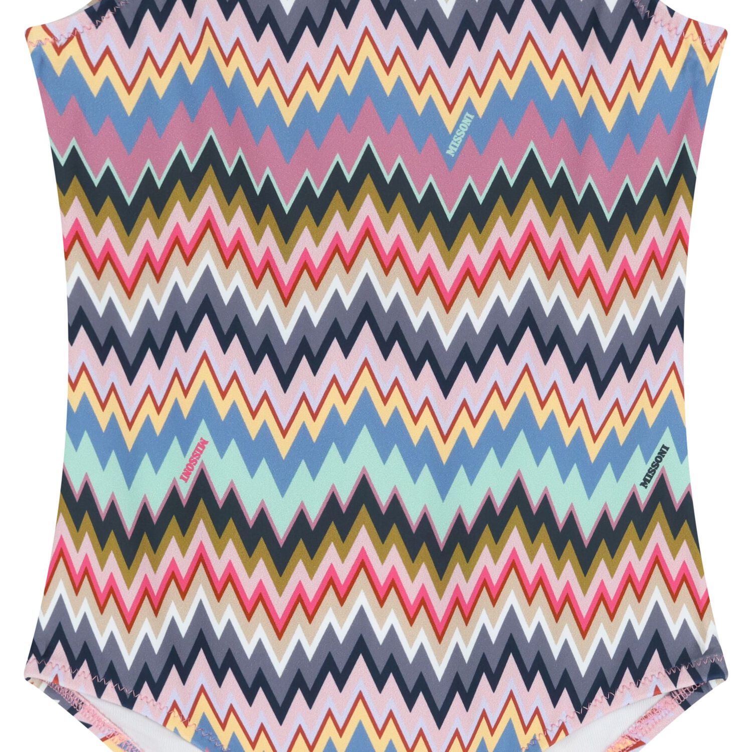 Girls Pink Multicolor Zigzag Swimsuit, 1, hi-res