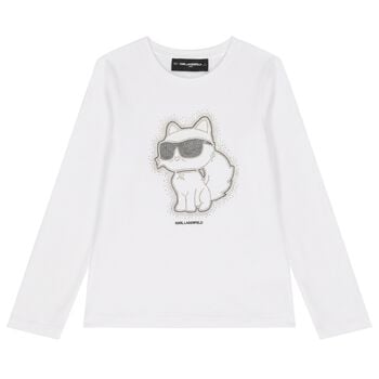 Girls Mini Me White Choupette Long Sleeve Top