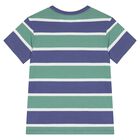 Boys Blue & Green Striped Bear Print T-Shirt, 1, hi-res