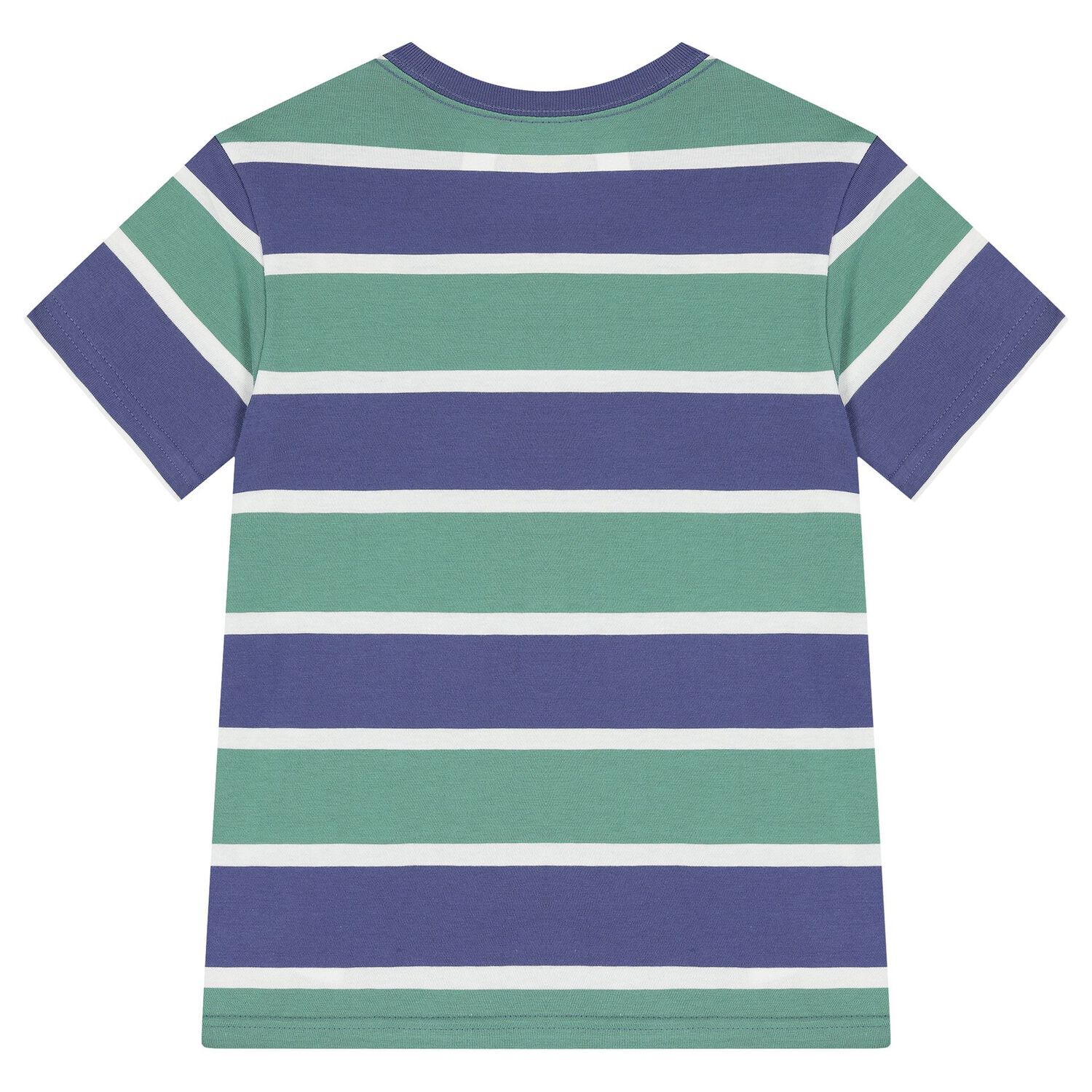 Boys Blue & Green Striped Bear Print T-Shirt, 1, hi-res
