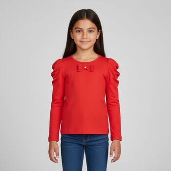 Girls Red Bow Long Sleeve Top