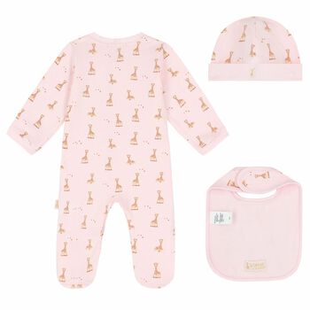 Baby Girls Pink Babygrow, Hat & Bib Set