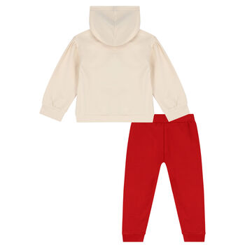 Younger Girls Beige & Red Teddy Bear Tracksuit