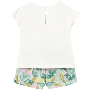 Younger Girls Ivory & Green Floral Shorts Set