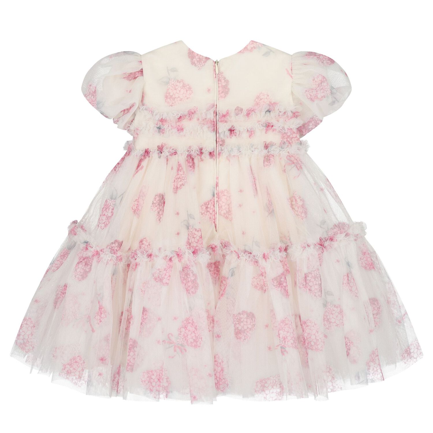 Younger Girls Ivory & Pink Floral Dress, 1, hi-res