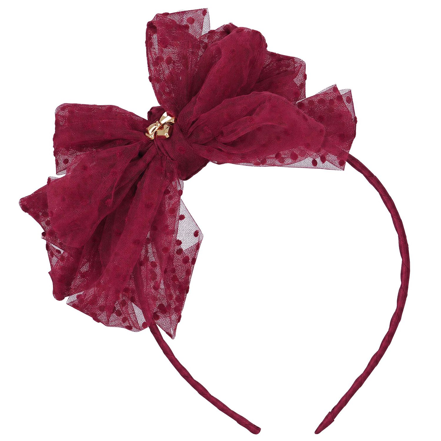 Girls Burgundy Bow Gladys Headband , 3, hi-res