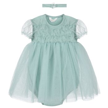 Baby Girls Green Glitter Bodysuit Dress Set