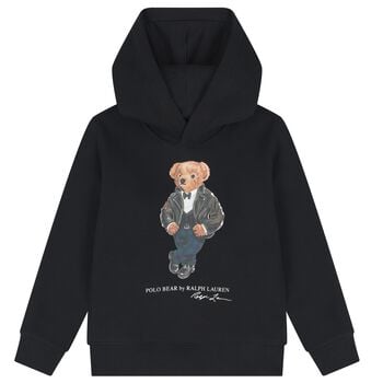 Boys Black Polo Bear Hooded Top