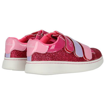 Girls Pink Logo Glitter Trainers