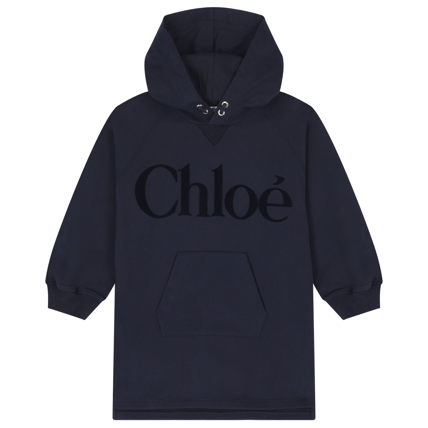 Girls Navy Blue Logo Hooded Dress, 1, hi-res