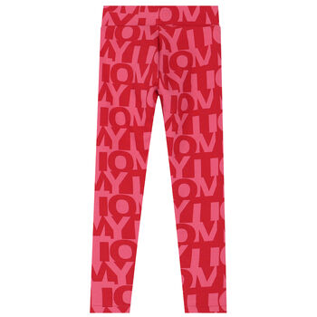 Girls Red & Pink Logo Leggings