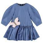 Girls Blue Logo Butterfly Dress, 1, hi-res