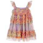 Girls Multi-Coloured Tulle Ruffle Tie-Dye Dress, 1, hi-res