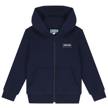 Boys Navy Blue Logo Hooded Zip Up Top