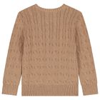 Boys Beige Logo Cable Knit Jumper, 1, hi-res