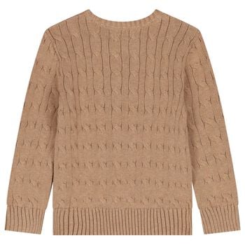 Boys Beige Logo Cable Knit Jumper