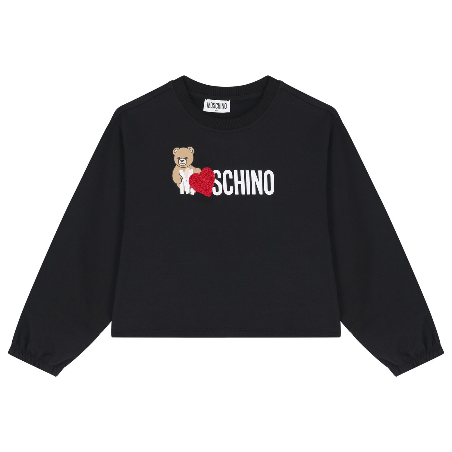 Girls Black Teddy Bear Logo Sweatshirt, 2, hi-res