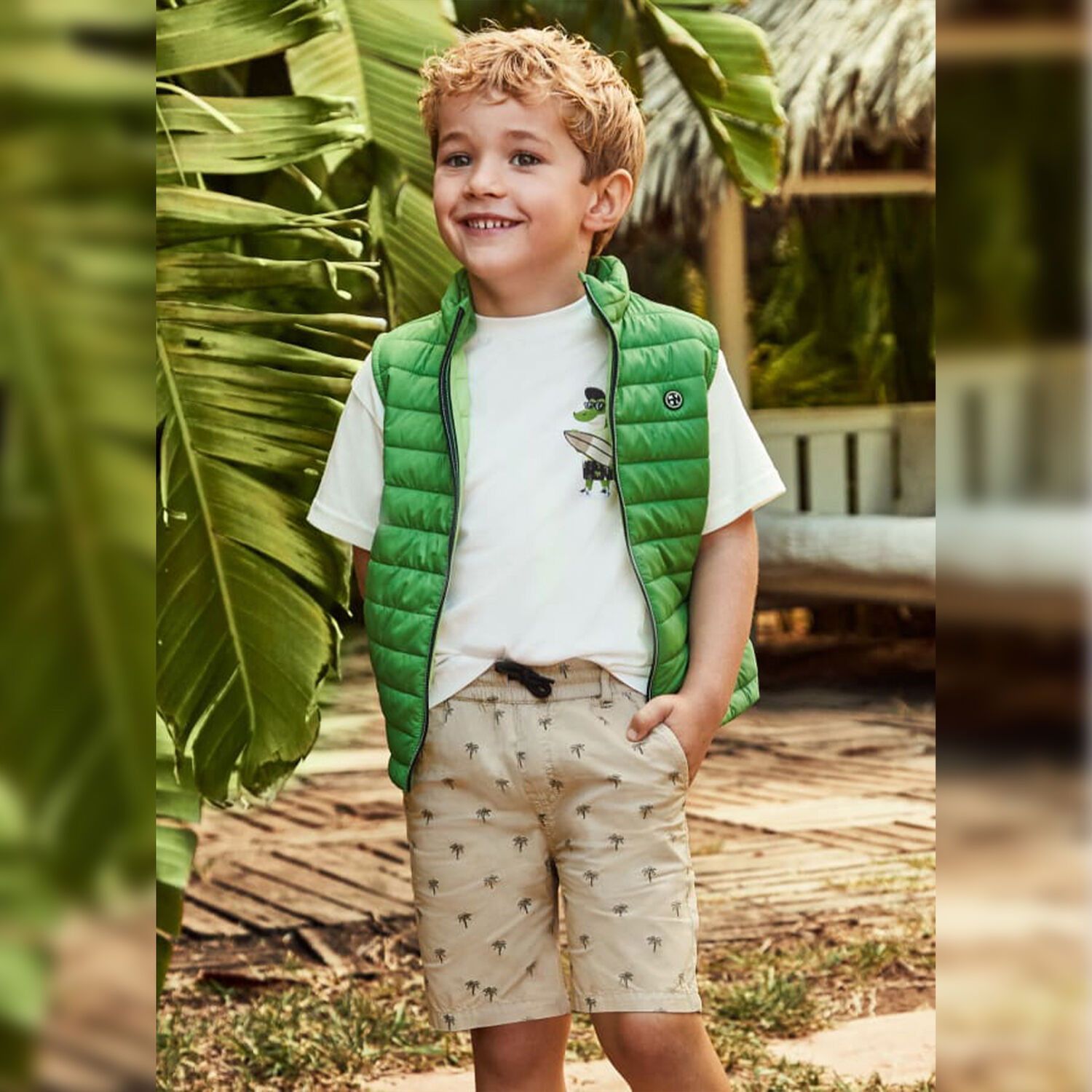 Boys Beige Palm Tree Shorts, 1, hi-res image number null