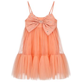 Girls Coral Bow Tulle Dress
