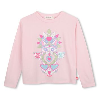 Girls Pink Glitter Cat Long Sleeve Top