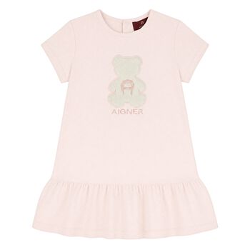 Younger Girls Pink Faux Fur Teddy Bear Dress