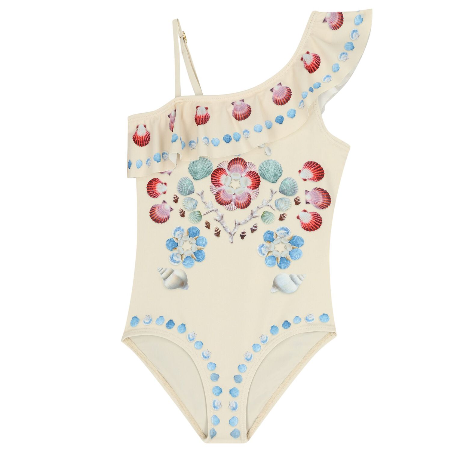 ملابس سباحة للبنات بكشكشة باللون البيج , 1, hi-res