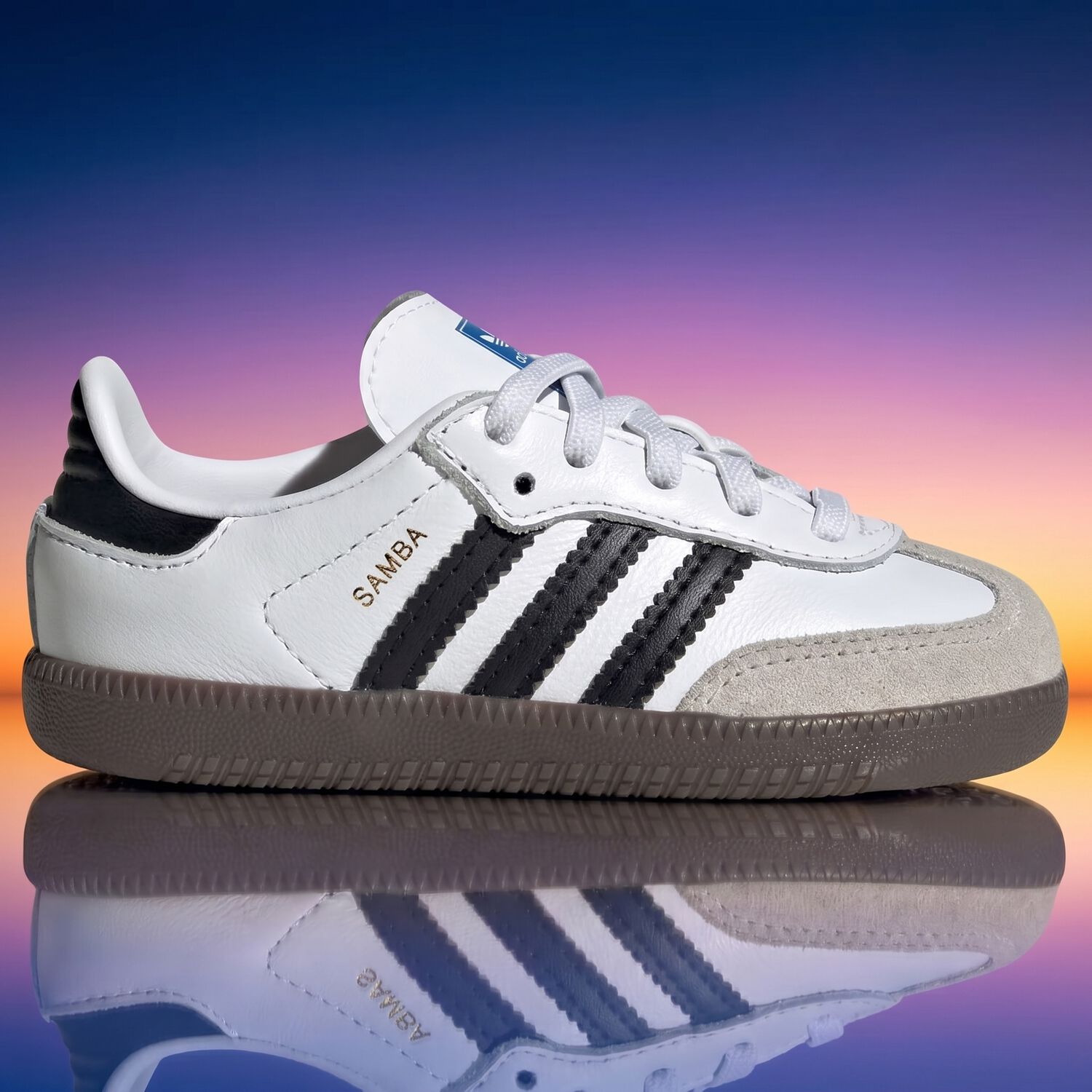 Younger White & Black Logo Samba Trainers, 1, hi-res