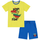 Boys Yellow & Blue Dinosaur Shorts Set, 3, hi-res