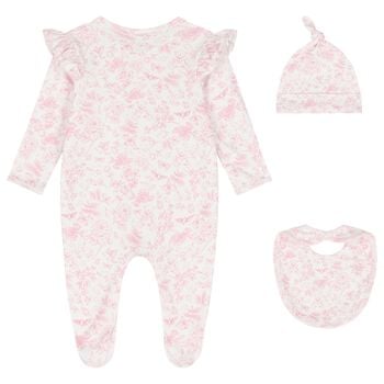 Baby Girls White & Pink Floral Babygrow Gift Set