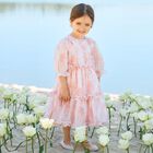 Girls Pink Ruffled Floral Chiffon Dress, 1, hi-res