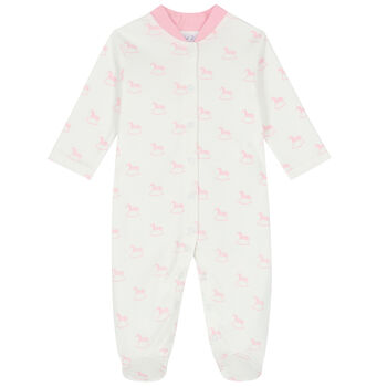 Baby Girls Ivory & Pink Horse Babygrow