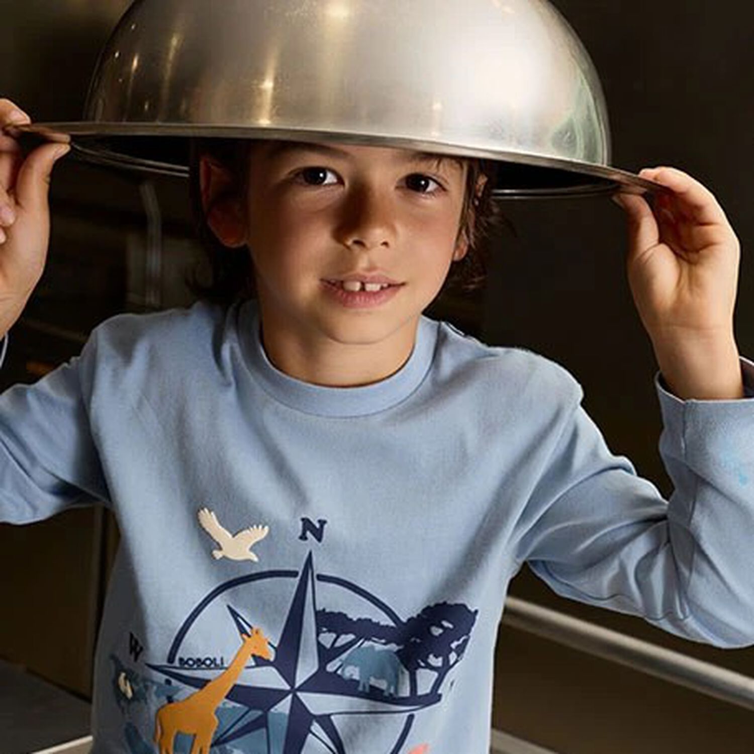 Boys Blue Compass Long Sleeve Top, 1, hi-res