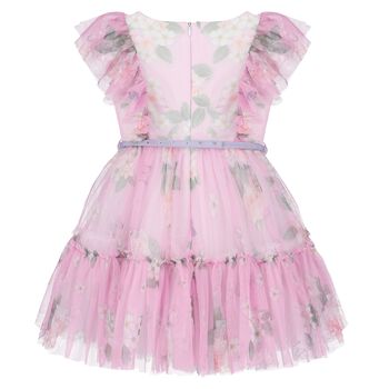 Girls Pink Floral Tulle Dress