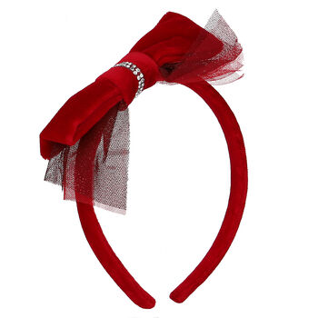 Girls Red Tulle Bow Headband
