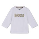 Younger Boys Mini Me White Logo Long Sleeve Top, 2, hi-res