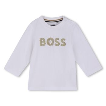 Younger Boys Mini Me White Logo Long Sleeve Top