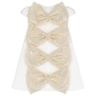 Girls White & Gold Bow Dress, 1, hi-res