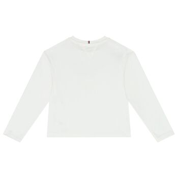 Girls White Logo Long Sleeve Top