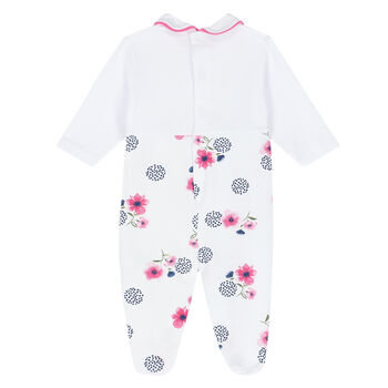 Baby Girls White Floral Babygrow