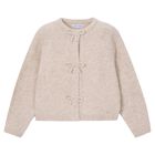 Girls Beige Bow Knitted Cardigan , 3, hi-res
