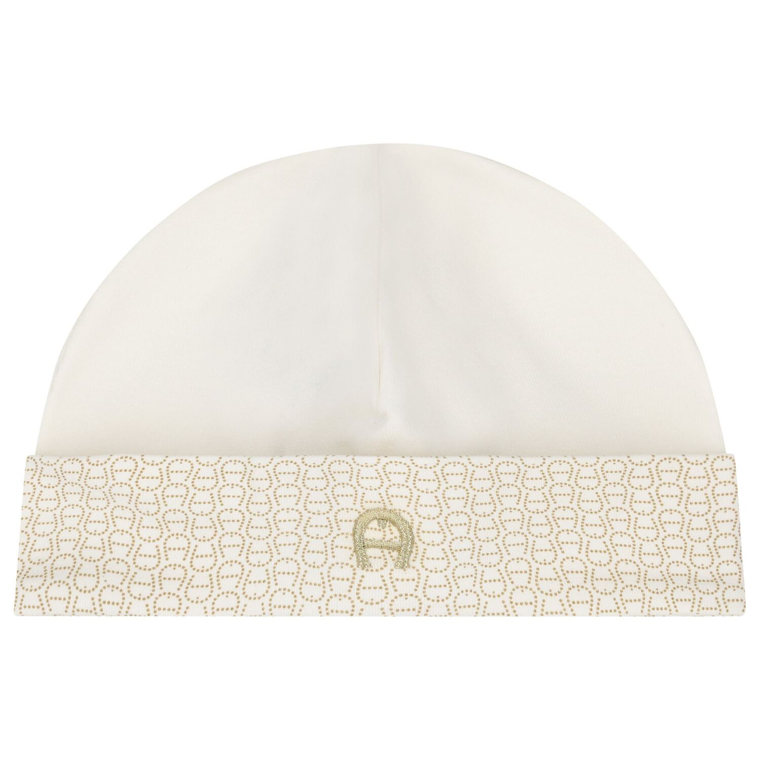 طقم هديه قبعه ومريله للاطفال بالشعار باللون العاجى والذهبي , 1, hi-res