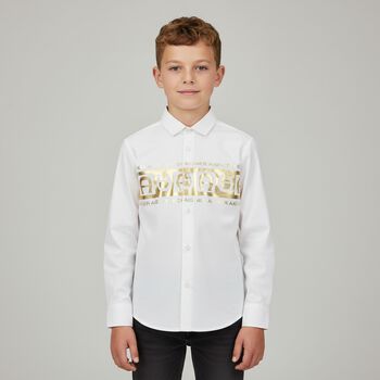 Boys White & Gold Logo Shirt, 1 Boys White & Gold Logo Shirt